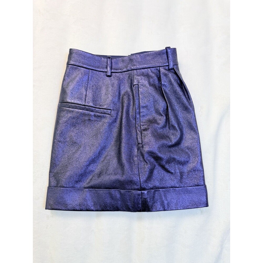 Alice + Olivia Faux Leather Pleated Cuff Metallic Shorts Women’s Purple Size 2 - Picture 7 of 11